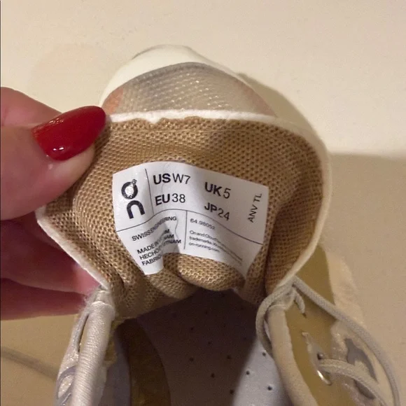 On Running Beige White Pink Accent Athletic Shoes - Picture 2 of 6